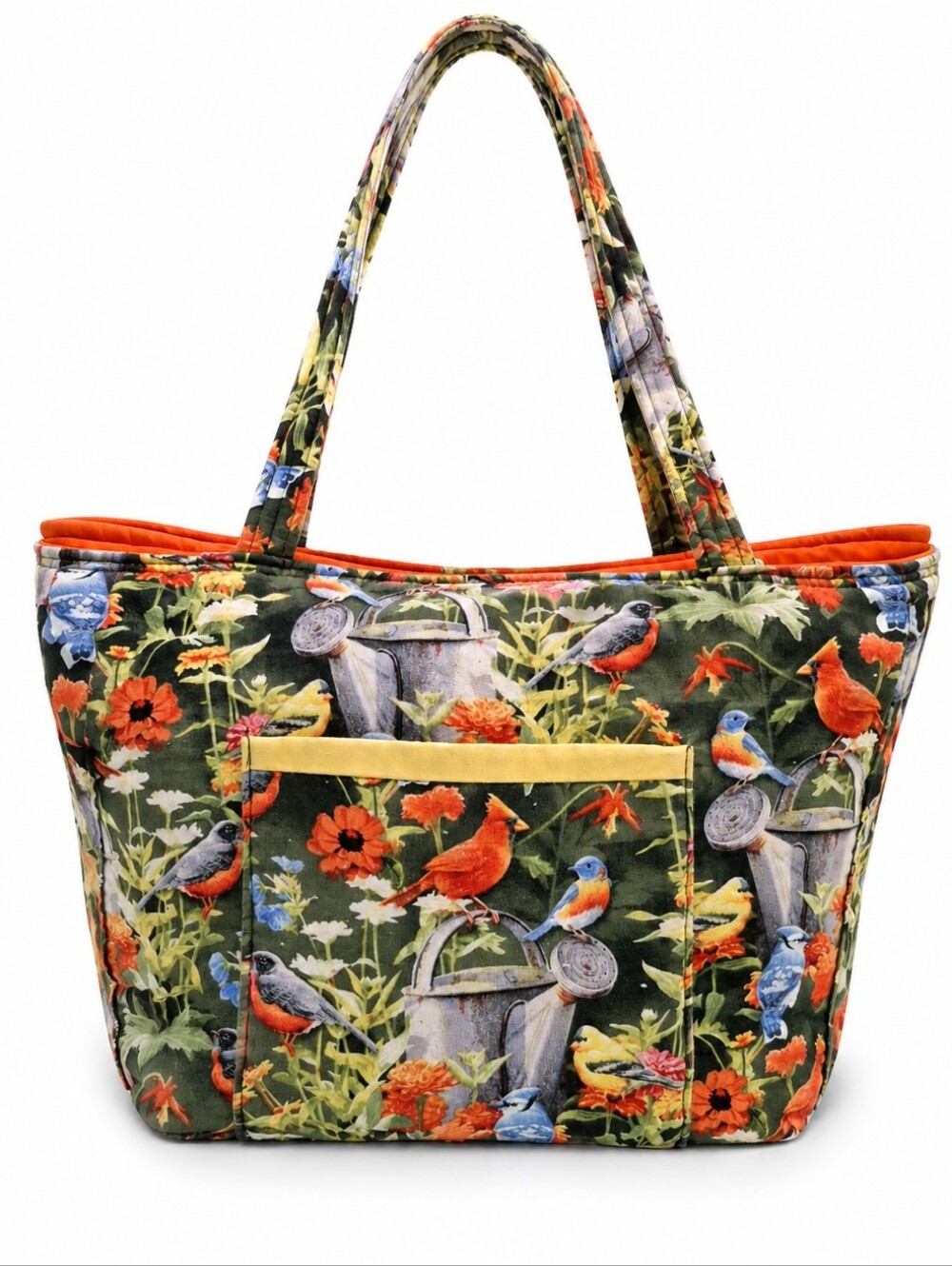 Bird & Floral Garden Print Quilted Shoulder Bag/Tote